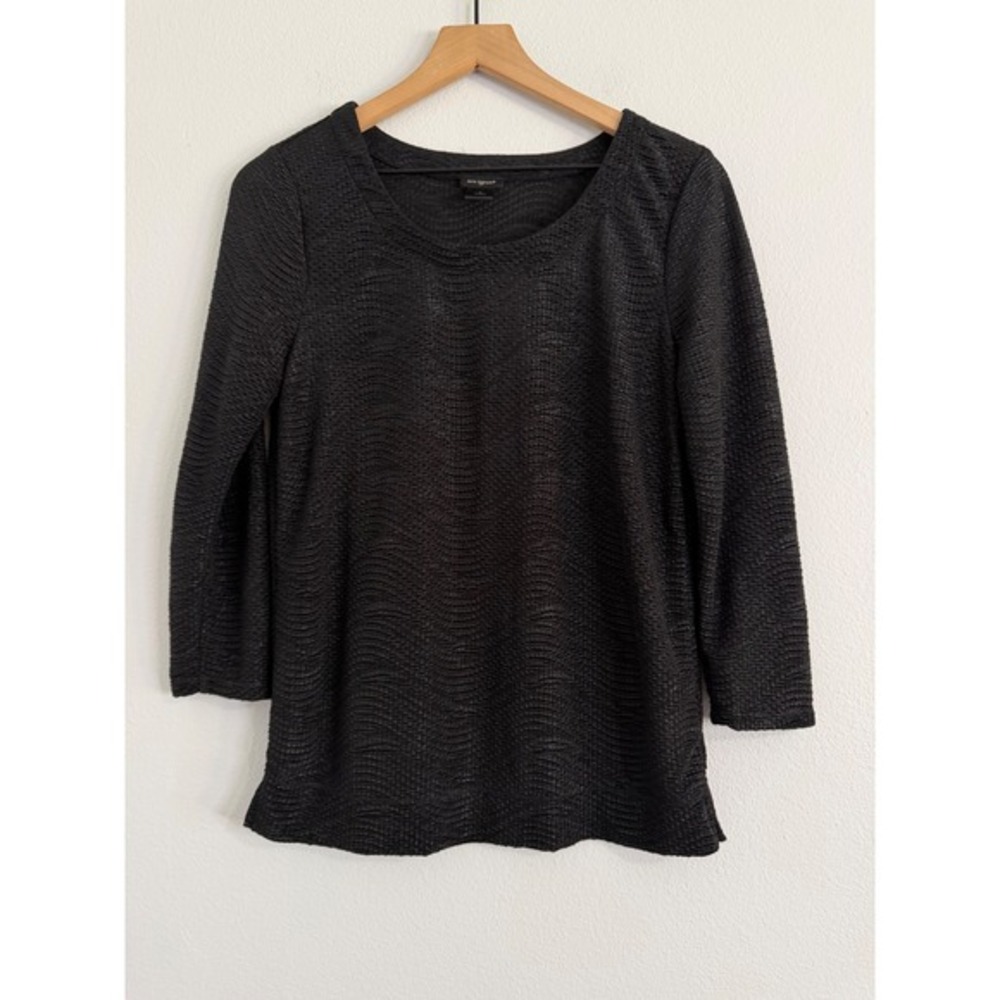 Ann Taylor - Black 3/4 Sleeves Wavy Texture Blouse Workwear Women's Size Small‎
